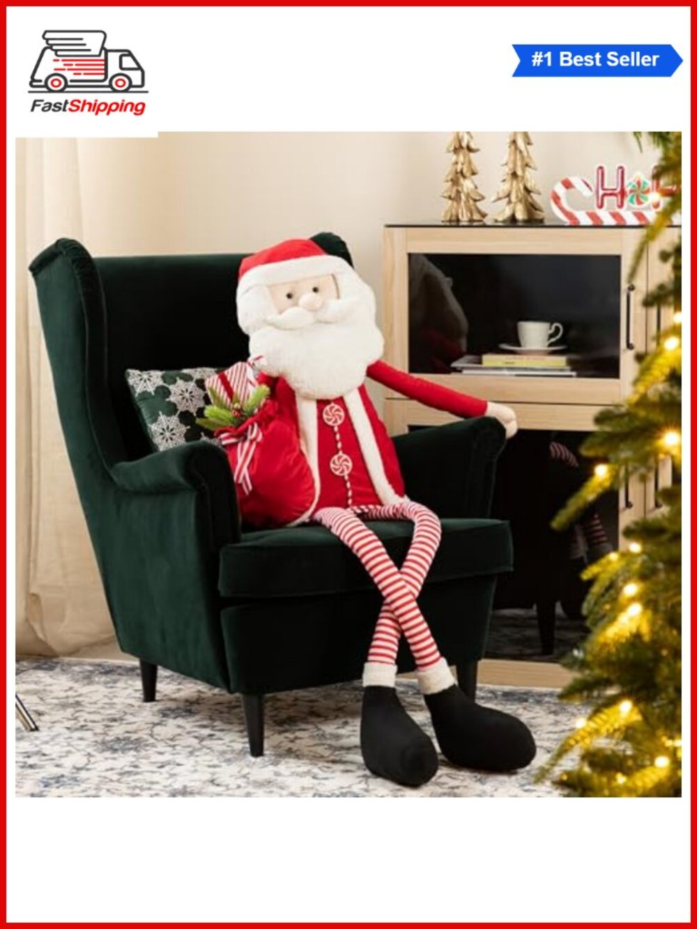 🎅 60" Fabric Santa Claus Christmas Figure Plush Suit Dangling Legs Decor